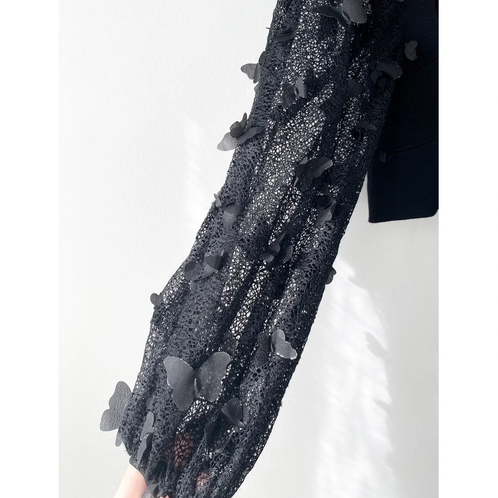 Free‎ People Womens Top XS Black Butterfly Crop Sheer Fairy Whimsigoth